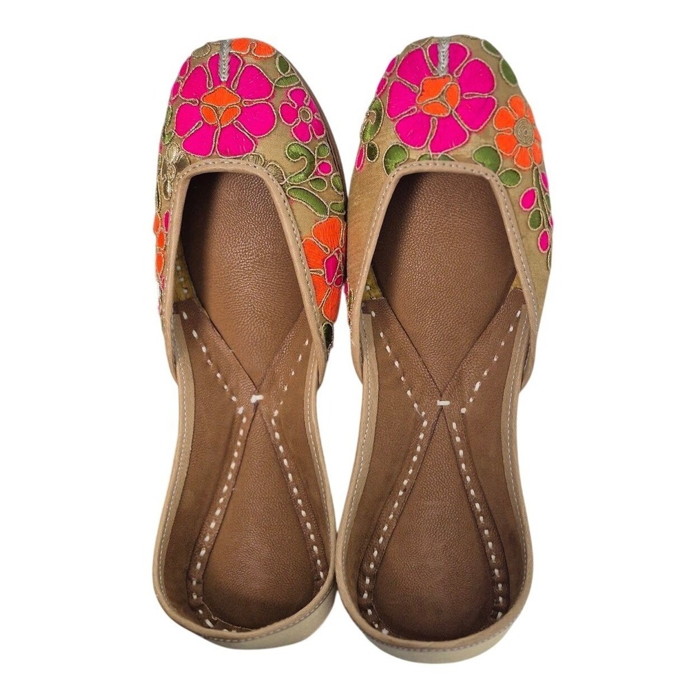 Jutti Flats India by Thread Women US 8 EU 39 Handmade Floral Embroidered Mojar